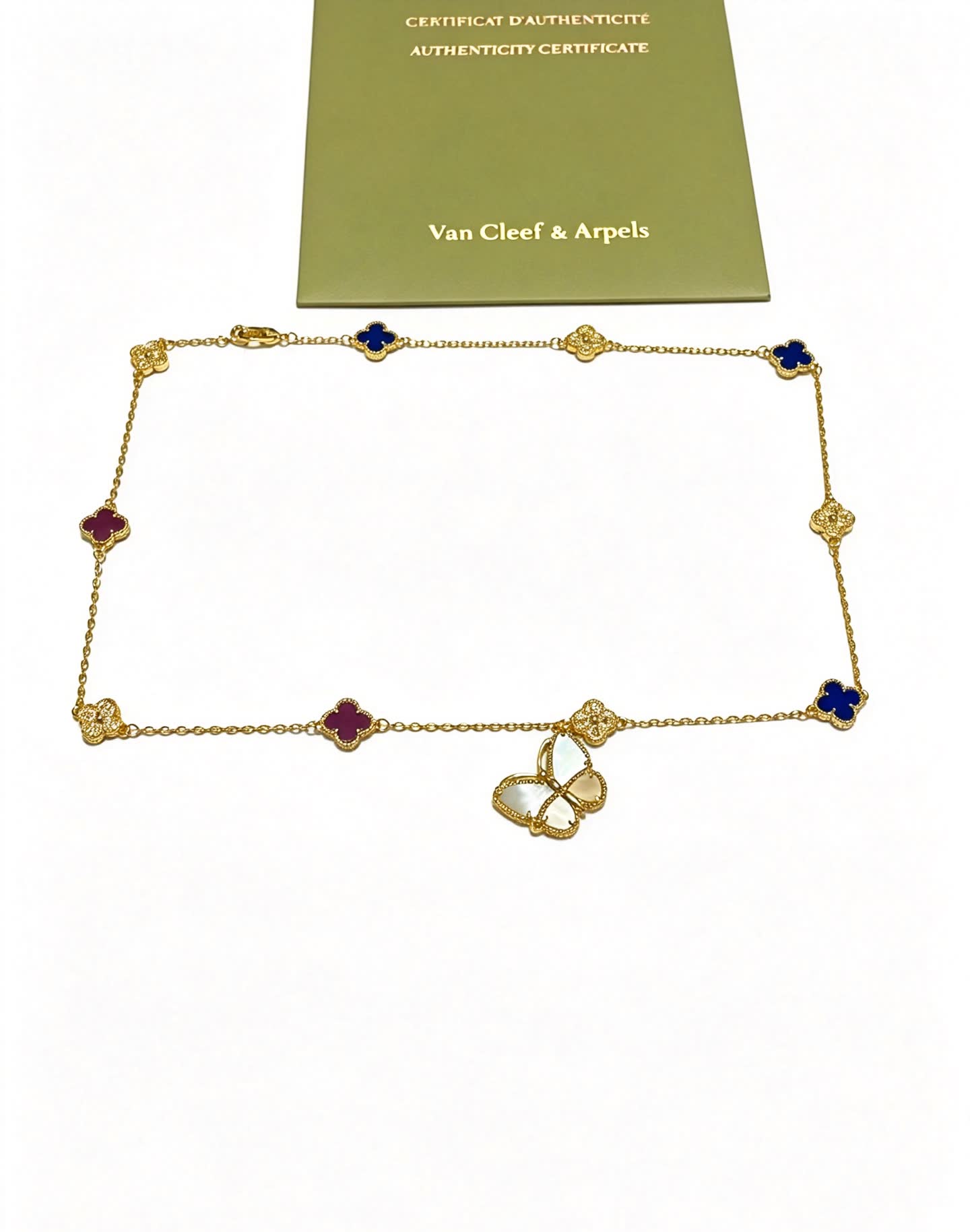 Van Cleef & Arpels Vintage Alhambra Gold Necklace with Butterfly Pendant